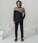 Black vintage texture printed work twill shirt