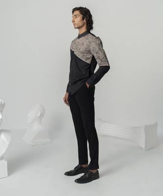 Black vintage texture printed work twill shirt 2