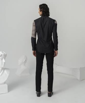 Black vintage texture printed work twill shirt 3