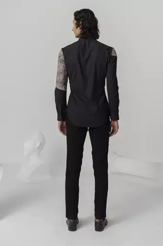 Black vintage texture printed work twill shirt