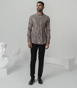 Mud brown vintage soil printed work italian crepe shirt