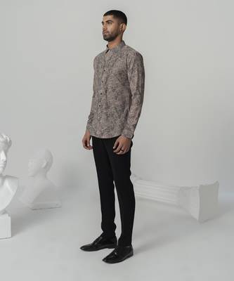 Mud brown vintage soil printed work italian crepe shirt 2