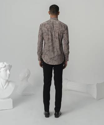 Mud brown vintage soil printed work italian crepe shirt 3