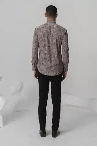 Mud brown vintage soil printed work italian crepe shirt
