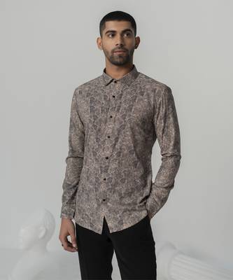Mud brown vintage soil printed work italian crepe shirt 4