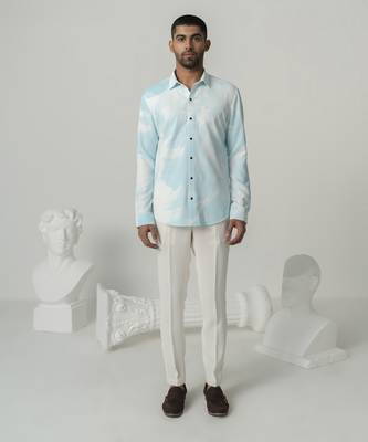 Aqua serene splash printed work italian crepe shirt 1