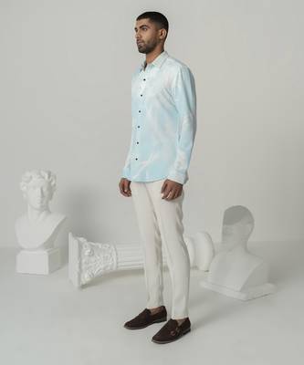 Aqua serene splash printed work italian crepe shirt 2