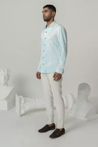 Aqua serene splash printed work italian crepe shirt