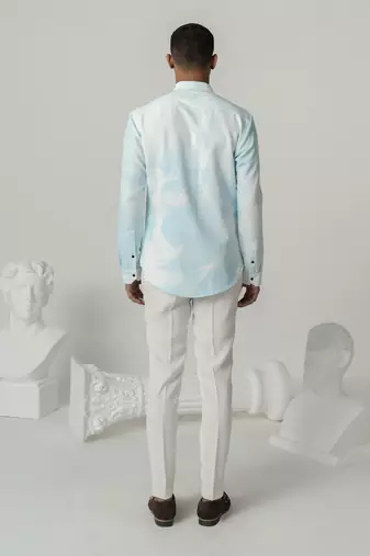 Aqua serene splash printed work italian crepe shirt