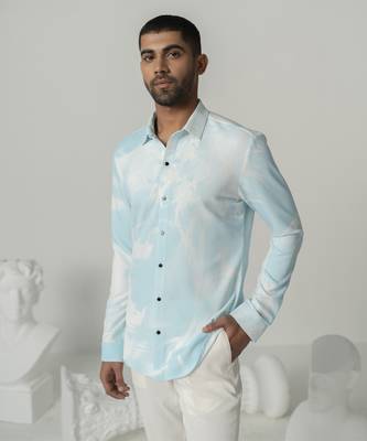 Aqua serene splash printed work italian crepe shirt 4