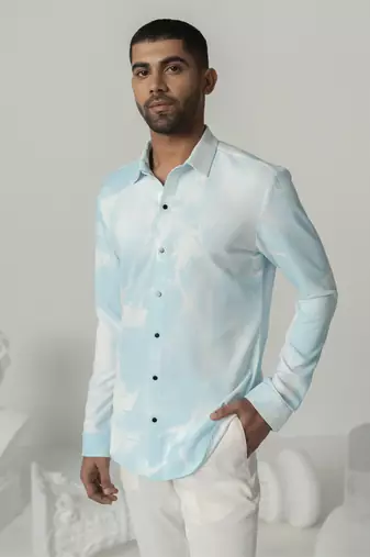Aqua serene splash printed work italian crepe shirt