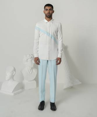 Bright white serene ray printed work japanese polyester shirt 1