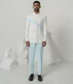 Bright white serene ray printed work japanese polyester shirt