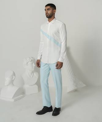 Bright white serene ray printed work japanese polyester shirt 2