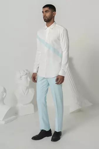 Bright white serene ray printed work japanese polyester shirt