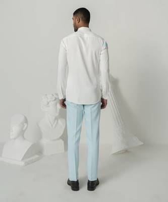 Bright white serene ray printed work japanese polyester shirt 3