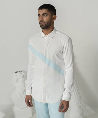 Bright white serene ray printed work japanese polyester shirt 4