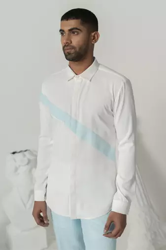 Bright white serene ray printed work japanese polyester shirt