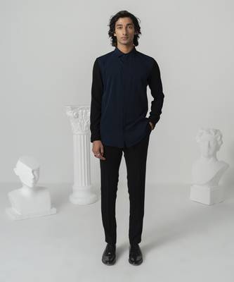 Midnight blue midnight arora plain work italian crepe shirt 1