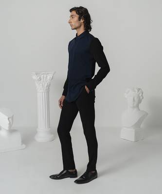 Midnight blue midnight arora plain work italian crepe shirt 2