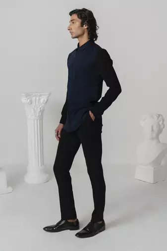 Midnight blue midnight arora plain work italian crepe shirt