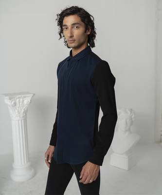 Midnight blue midnight arora plain work italian crepe shirt 4