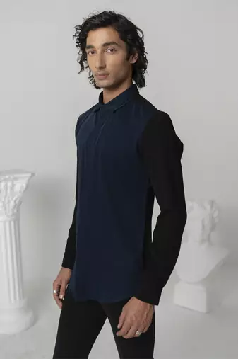 Midnight blue midnight arora plain work italian crepe shirt