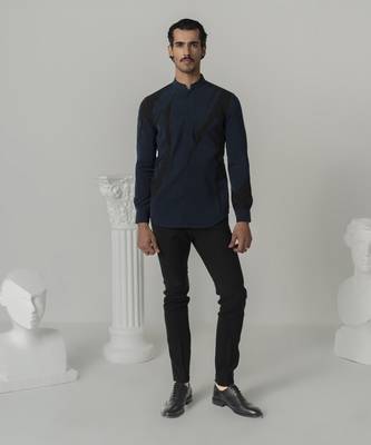Midnight blue midnight thunder plain work japanese polyester shirt 1