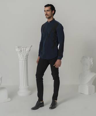 Midnight blue midnight thunder plain work japanese polyester shirt 2