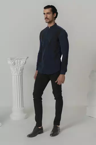 Midnight blue midnight thunder plain work japanese polyester shirt