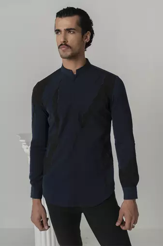 Midnight blue midnight thunder plain work japanese polyester shirt