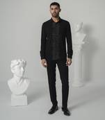 Black lunar pearl printed work japanese polyester shirt