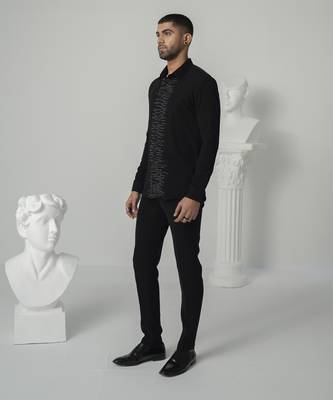 Black lunar pearl printed work japanese polyester shirt 2