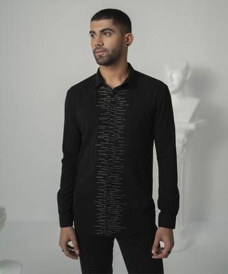 Black lunar pearl printed work japanese polyester shirt 4