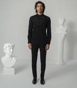 Black cosmic trail plain work japanese polyester shirt