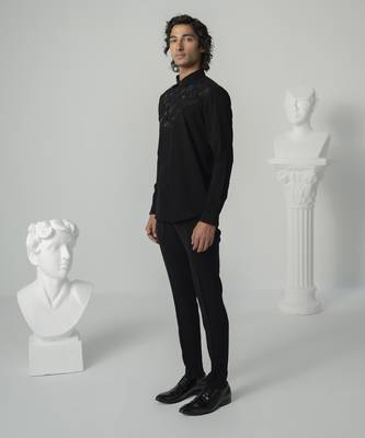 Black cosmic trail plain work japanese polyester shirt 2