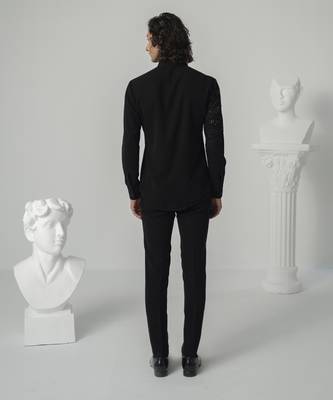 Black cosmic trail plain work japanese polyester shirt 3