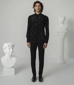 Black cosmic splash printed work japanese polyester shirt