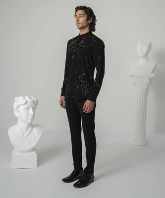 Black cosmic splash printed work japanese polyester shirt 2
