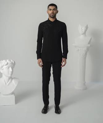 Black lumen strike plain work italian crepe shirt 1