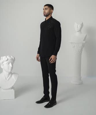 Black lumen strike plain work italian crepe shirt 2