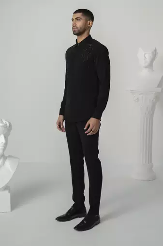 Black lumen strike plain work italian crepe shirt