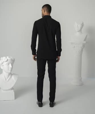 Black lumen strike plain work italian crepe shirt 3