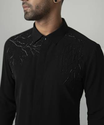 Black lumen strike plain work italian crepe shirt 4