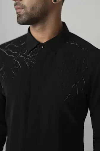 Black lumen strike plain work italian crepe shirt