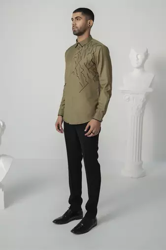 Khakee eclipse lines printed work japanese polyester shirt