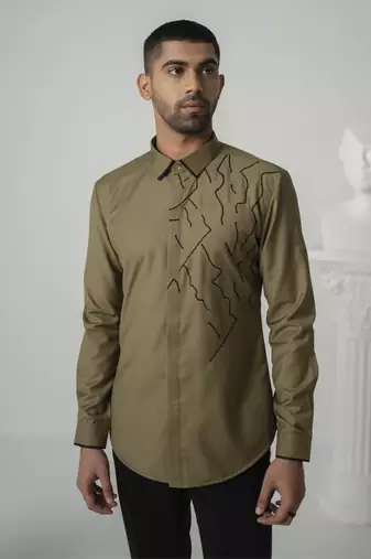 Khakee eclipse lines printed work japanese polyester shirt