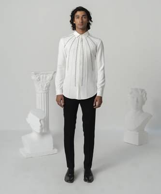 Bright white shadow ray printed work japanese polyester shirt 1