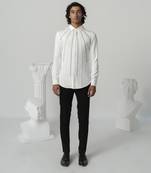 Bright white shadow ray printed work japanese polyester shirt