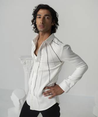Bright white shadow ray printed work japanese polyester shirt 2